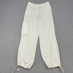 Sincerely Jules Cargo Pants Cream WMNS L High Rise Wide Leg Tie Hem Utility Boho